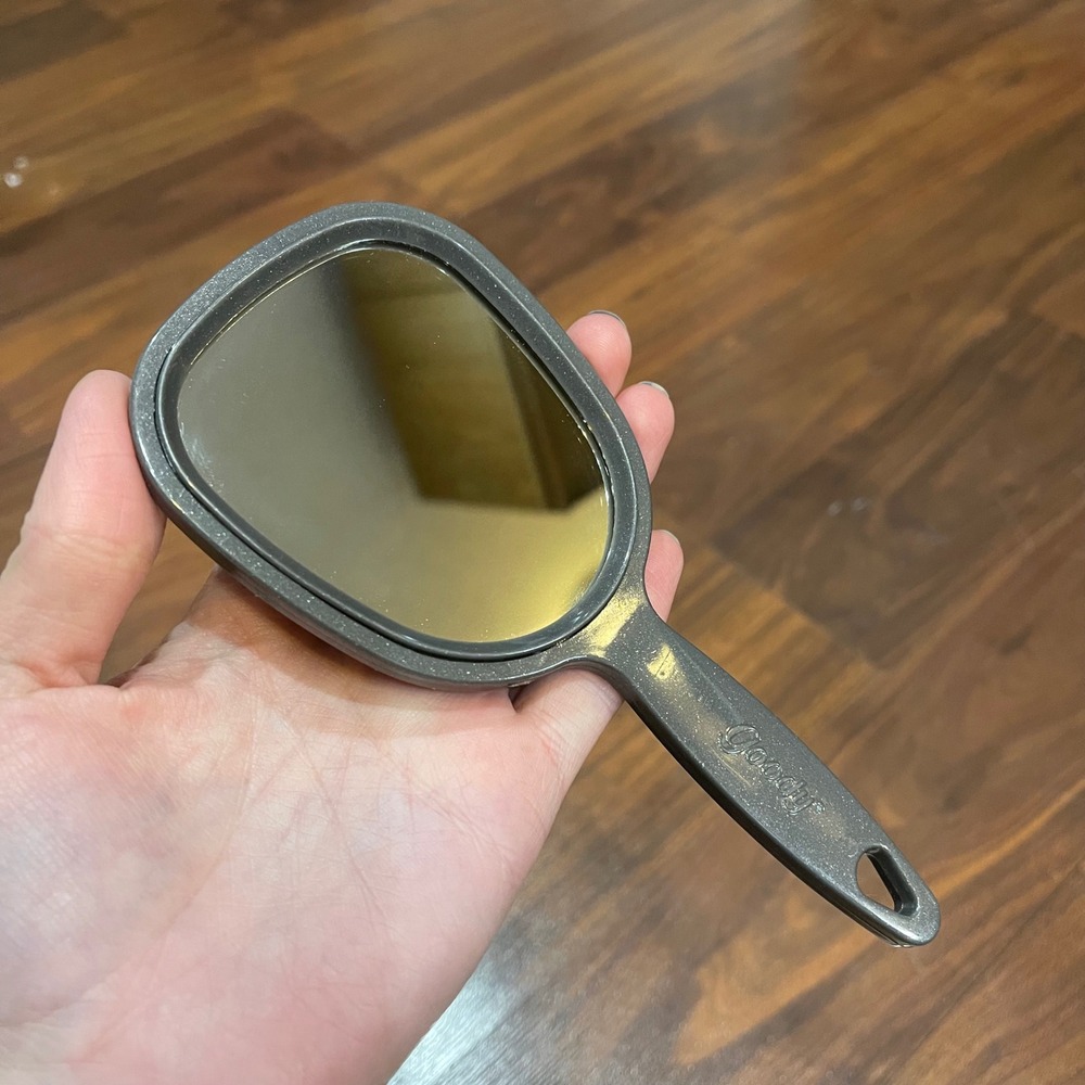 Vintage Goody‎ Mini Hand Mirror Handle Gold Plastic Made In USA 6"x3" Travel